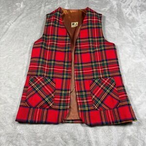 Vintage Laird Portch Of Scotland Vest Womens Medium Red Plaid Tartan Wool 70s